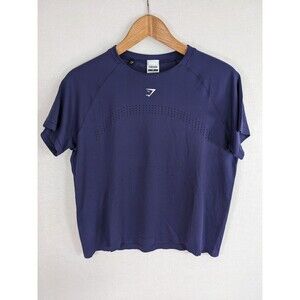 Gymshark Cropped Top Short Sleeve Seamless Boxy Oversized Purple Size Medium